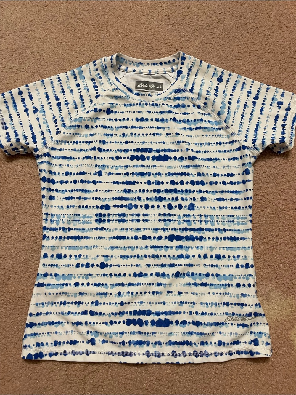 Eddie Bauer White swimming top with Blue Dot Stripes( kids size: m 10/12)